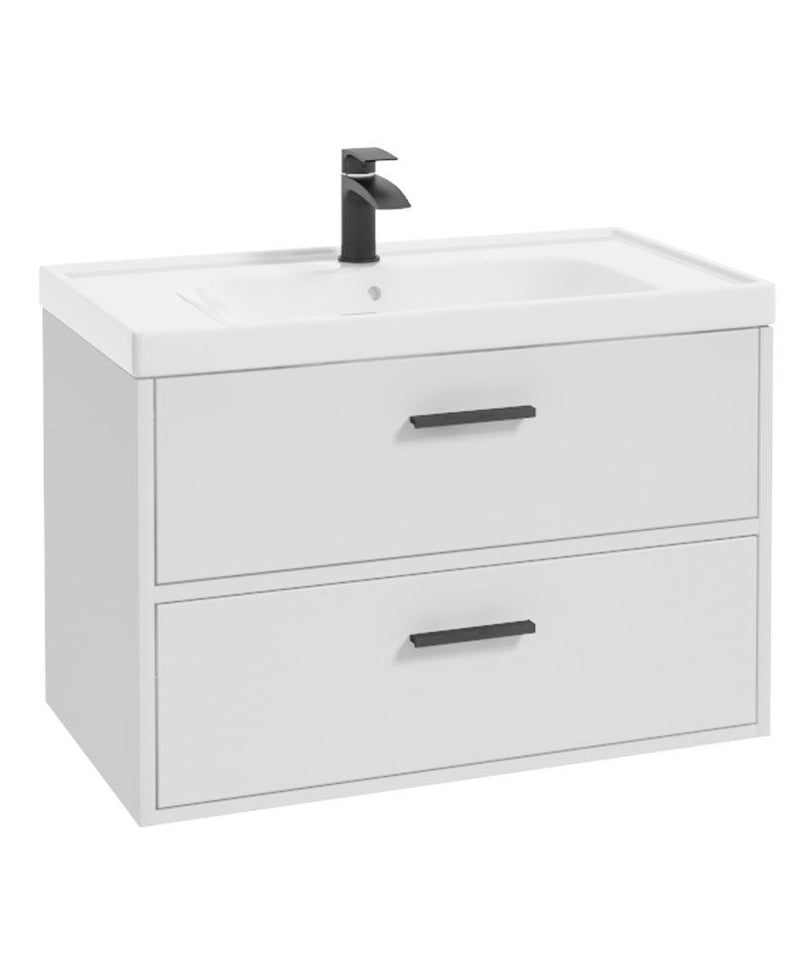 Load image into Gallery viewer, Sonas Finland Wall Hung 80Cm Two Drawer Vanity Unit | Matt White | Matt Black Handle | UF0548