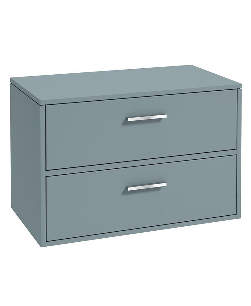 Załaduj obraz do przeglądarki galerii, Sonas Finland Wall Hung 80Cm Two Drawer Countertop Vanity Unit | Matt Coral Green | Brushed Chrome Handle | UF0935