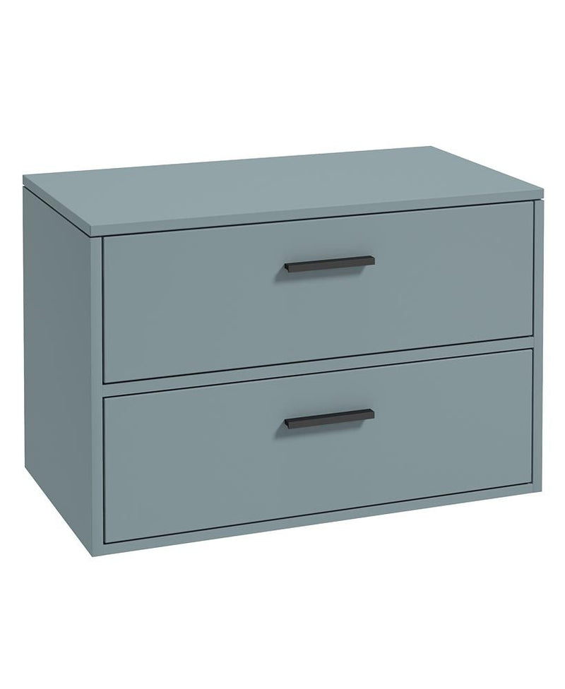 Załaduj obraz do przeglądarki galerii, Sonas Finland Wall Hung 80Cm Two Drawer Countertop Vanity Unit | Matt Coral Green | Matt Black Handle | UF0936