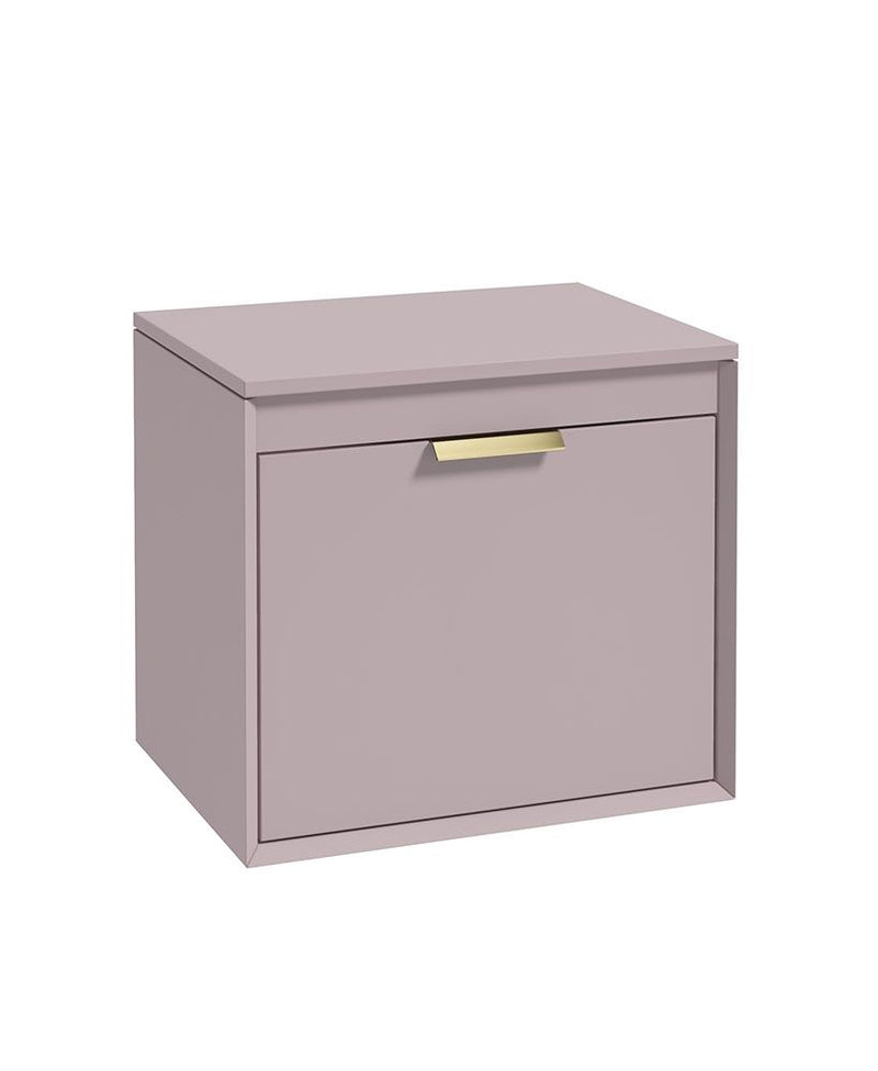 Завантажте зображення в засіб перегляду галереї, Sonas Fjord Wall Hung 60Cm Two Drawer Countertop Vanity Unit | Matt Cashmere Pink | Brushed Gold Handle | UF1093