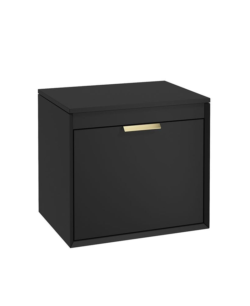 Завантажте зображення в засіб перегляду галереї, Sonas Fjord Wall Hung 60Cm Two Drawer Countertop Vanity Unit | Matt Black | Brushed Gold Handle | UF1096