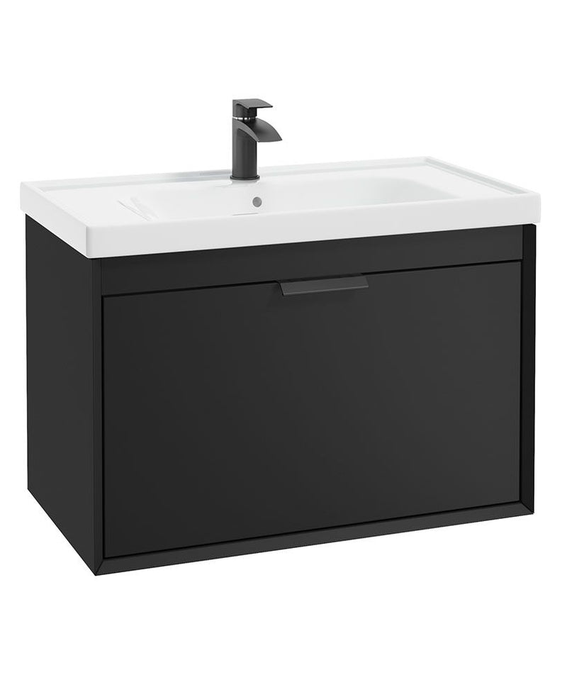 Load image into Gallery viewer, Sonas Fjord Wall Hung 80Cm Two Drawer Vanity Unit | Matt Black | Matt Black Handle | UF1101