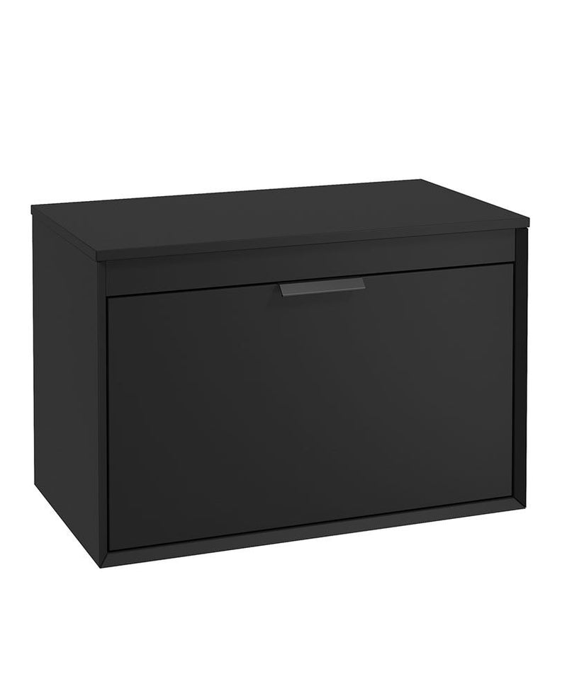 Завантажте зображення в засіб перегляду галереї, Sonas Fjord Wall Hung 80Cm Two Drawer Countertop Vanity Unit | Matt Black | Matt Black Handle | UF1107