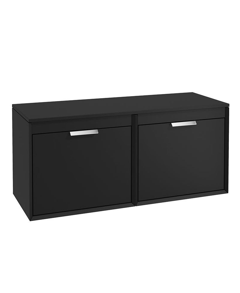 Завантажте зображення в засіб перегляду галереї, Sonas Fjord Wall Hung 120Cm Four Drawer Countertop Vanity Unit | Matt Black | Brushed Chrome Handle | UF1124