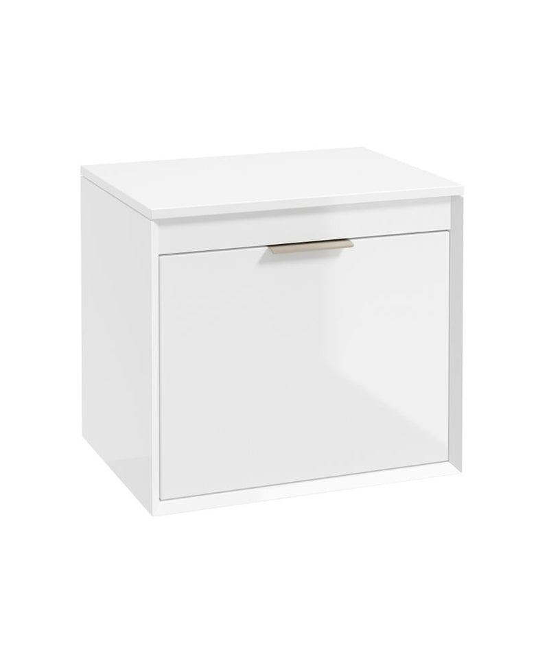 Load image into Gallery viewer, Sonas Fjord Wall Hung 60Cm Two Drawer Countertop Vanity Unit | Gloss White | Brushed Nickel Handle | UF1686