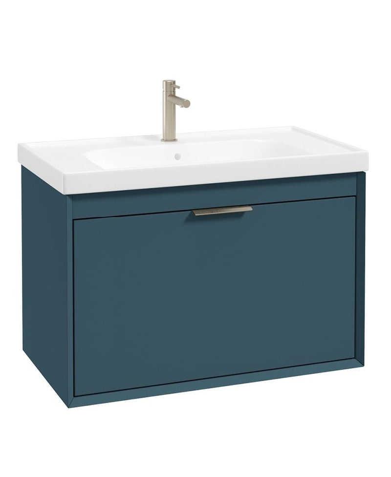 Завантажте зображення в засіб перегляду галереї, Sonas Fjord Wall Hung 80Cm Two Drawer Vanity Unit | Matt Ocean Blue | Brushed Nickel Handle | UF1695