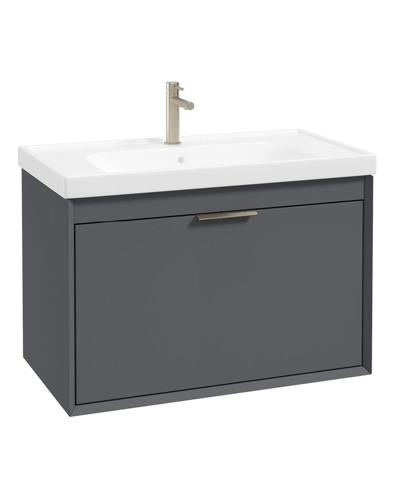 Завантажте зображення в засіб перегляду галереї, Sonas Fjord Wall Hung 80Cm Two Drawer Vanity Unit | Matt Midnight Grey | Brushed Nickel Handle | UF1697
