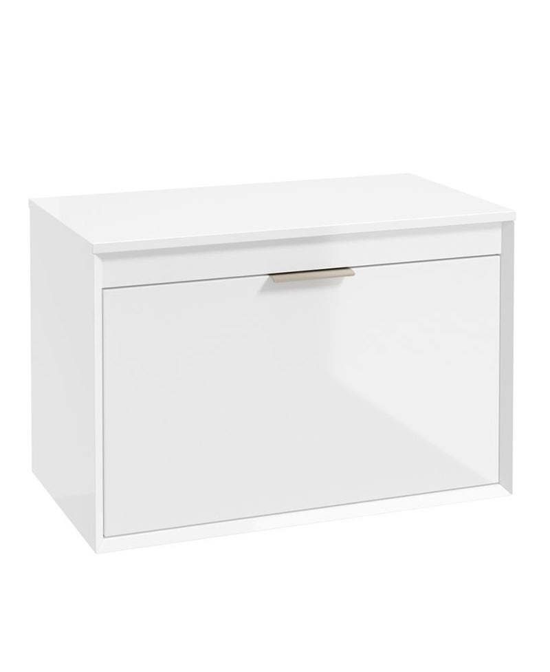 Завантажте зображення в засіб перегляду галереї, Sonas Fjord Wall Hung 80Cm Two Drawer Countertop Vanity Unit | Gloss White | Brushed Nickel Handle | UF1698