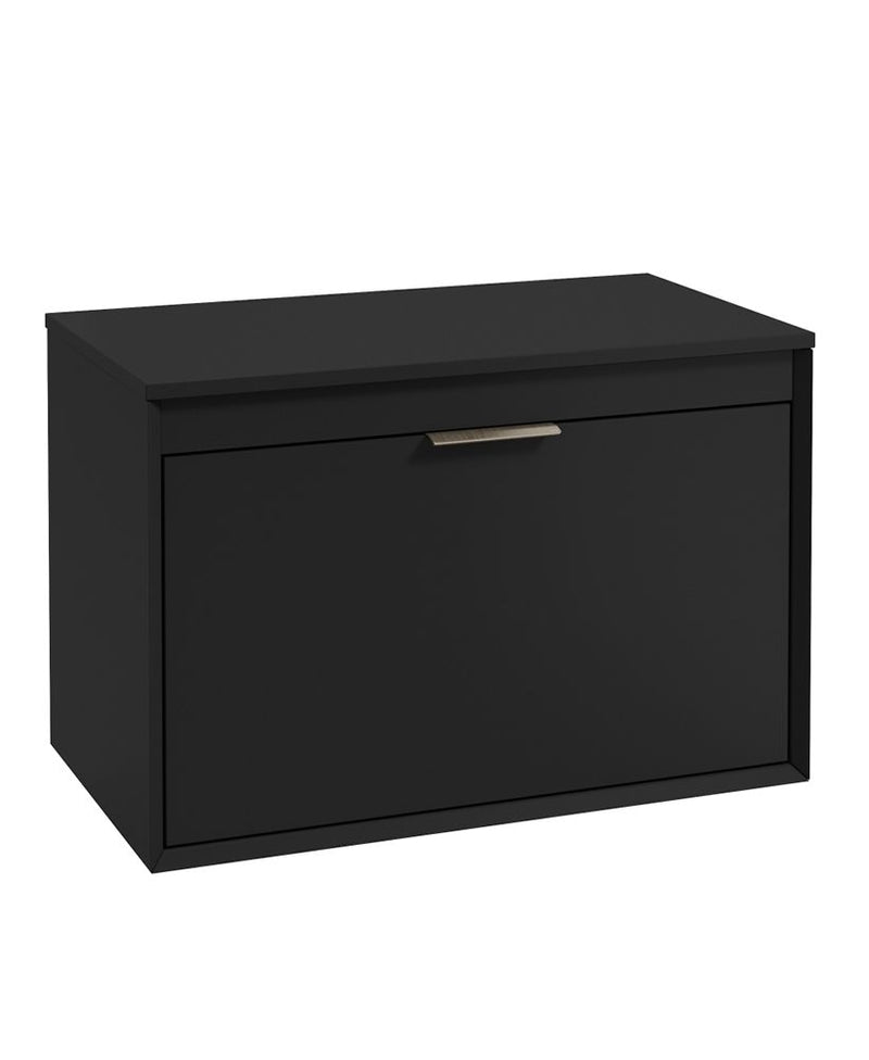 Завантажте зображення в засіб перегляду галереї, Sonas Fjord Wall Hung 80Cm Two Drawer Countertop Vanity Unit | Matt Black | Brushed Nickel Handle | UF1699