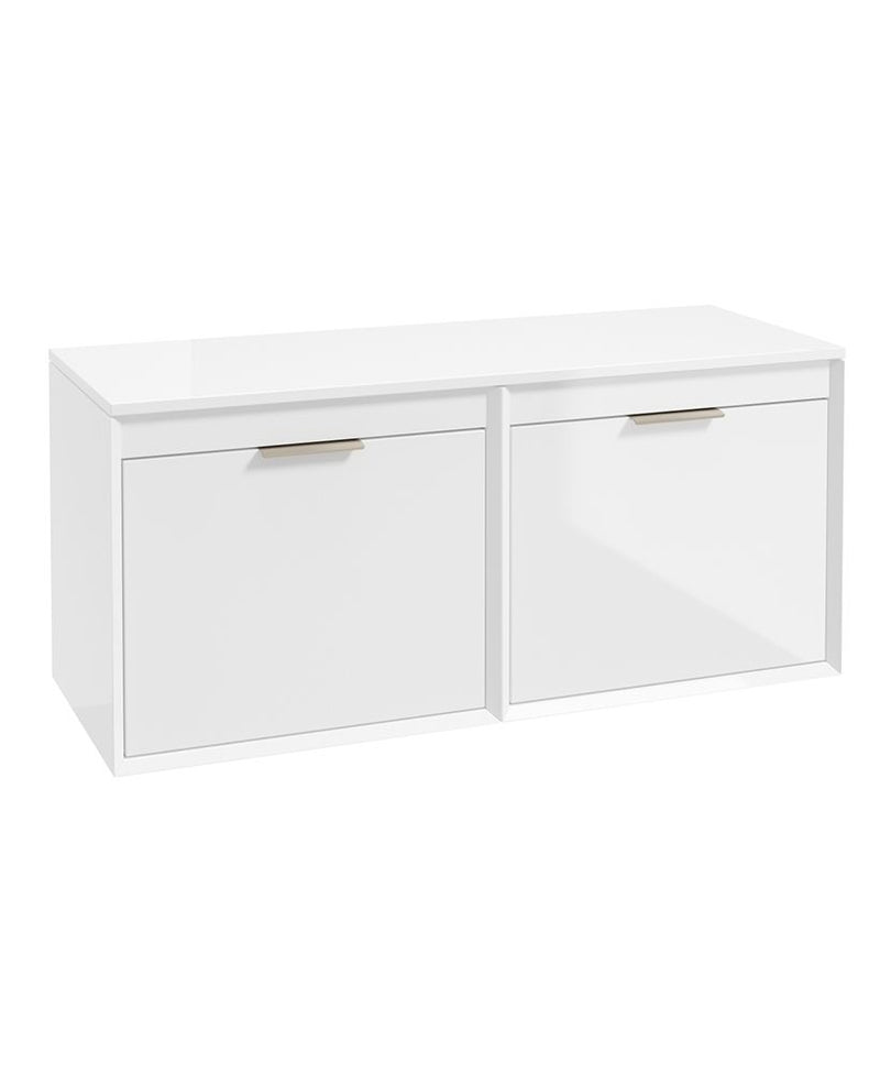 Завантажте зображення в засіб перегляду галереї, Sonas Fjord Wall Hung 120Cm Four Drawer Countertop Vanity Unit | Gloss White | Brushed Nickel Handle | UF1704
