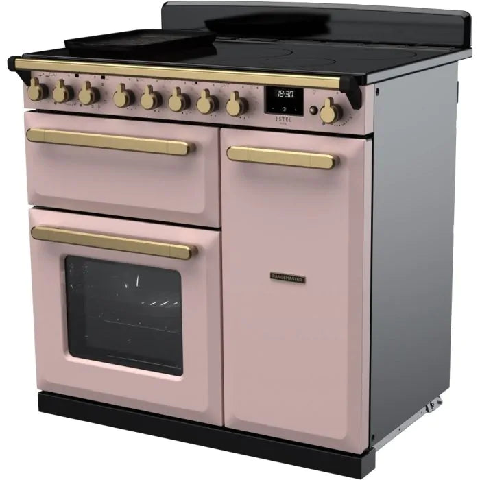 Load image into Gallery viewer, Pink Range Cooker with Gold Handles on White Background