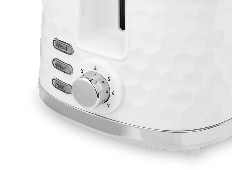 Load image into Gallery viewer, control panel with dial and buttons on the white/chrome mr hive 2 slice toaster