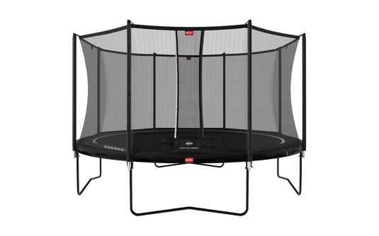 regular black trampoline with safety net