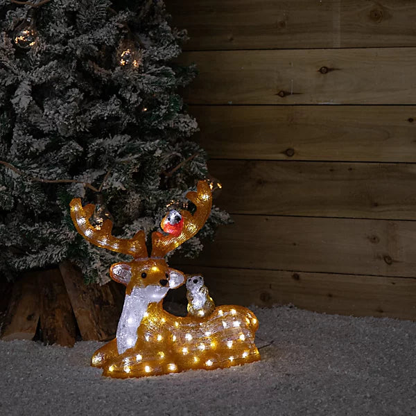 Завантажте зображення в засіб перегляду галереї, 40cm Acrylic Sitting Deer w/Animals w/80 W LEDS | DB00419