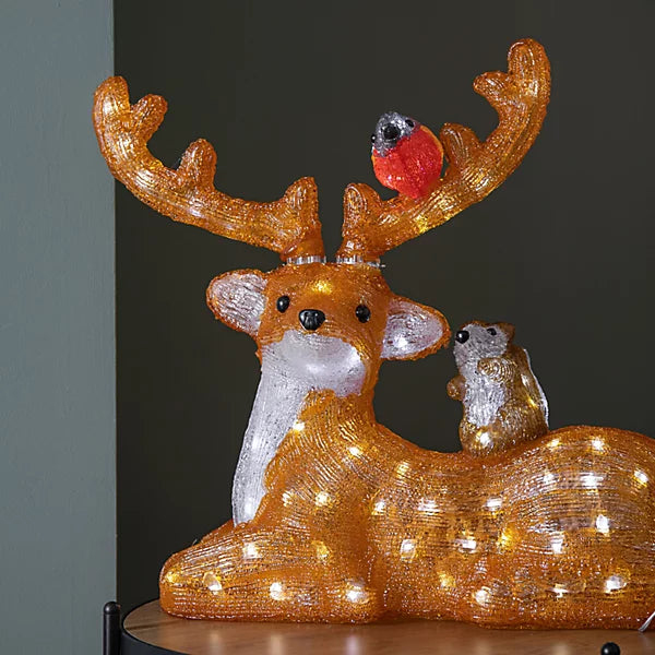 Завантажте зображення в засіб перегляду галереї, 40cm Acrylic Sitting Deer w/Animals w/80 W LEDS | DB00419
