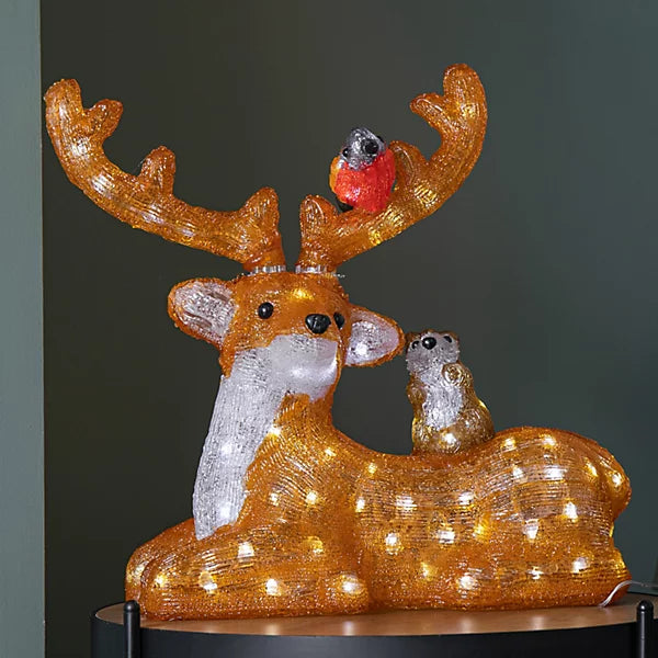 Завантажте зображення в засіб перегляду галереї, 40cm Acrylic Sitting Deer w/Animals w/80 W LEDS | DB00419