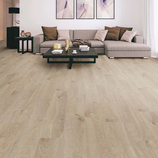 granada oak laminate flooring on display in a living area
