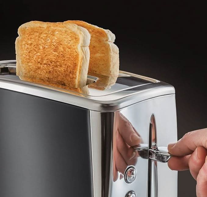 Завантажте зображення в засіб перегляду галереї, russell hobbs luna 2 slice toaster in moonlight grey view of the handle