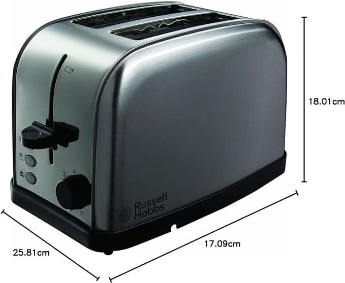 Завантажте зображення в засіб перегляду галереї, russell hobbs futura 2 slice steel toaster with dimensions