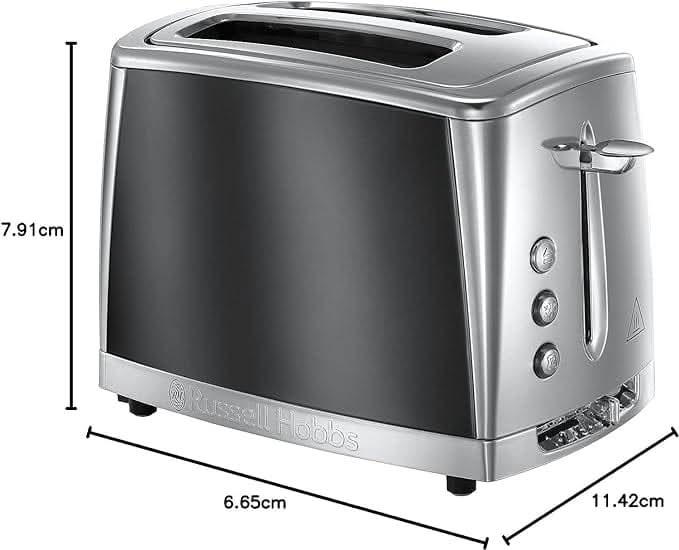 Завантажте зображення в засіб перегляду галереї, russell hobbs luna 2 slice toaster in moonlight grey with dimensions