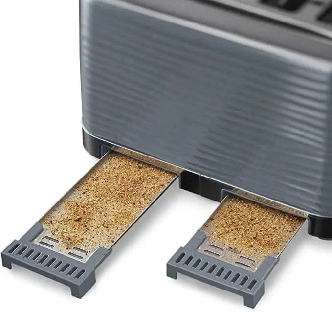 Завантажте зображення в засіб перегляду галереї, grey russell hobbs inspire 4 slice toaster separate bread crumb trays