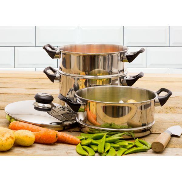 Завантажте зображення в засіб перегляду галереї, Dunlevy Steelex 24cm 3 Tier Steamer Set | ST/9734