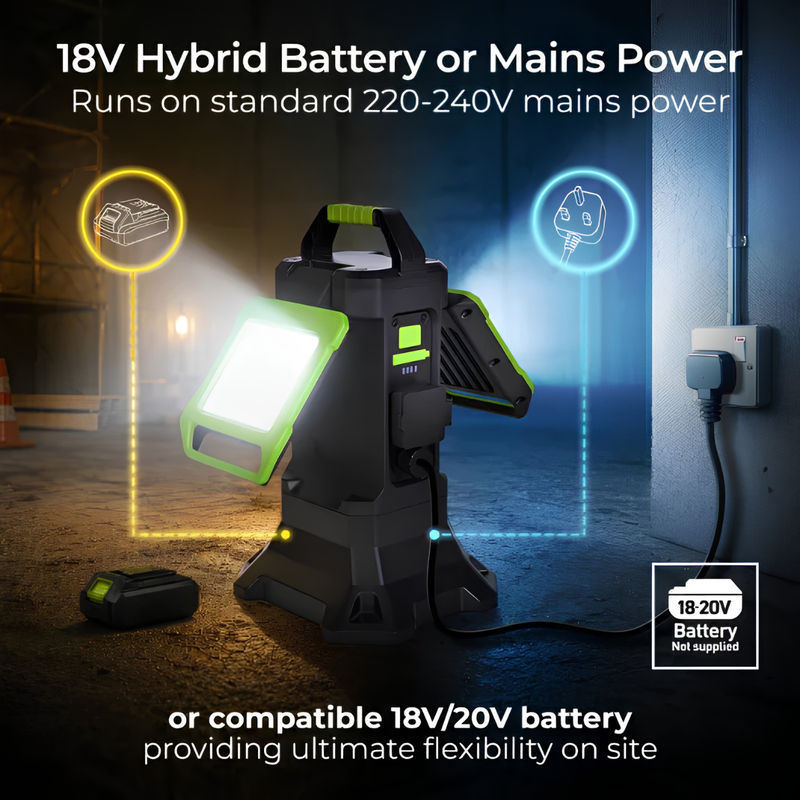 Load image into Gallery viewer, Luceco Hybrid Worklight 18V Battery Adaptor | 240V | 3500Lm | LILHYV350G65UK-01