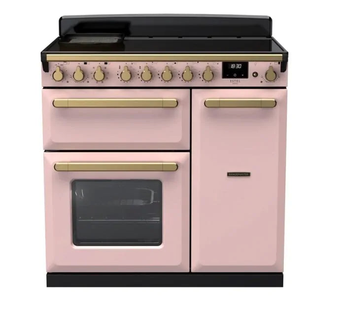 Load image into Gallery viewer, Pink Range Cooker with Gold Handles on White Background
