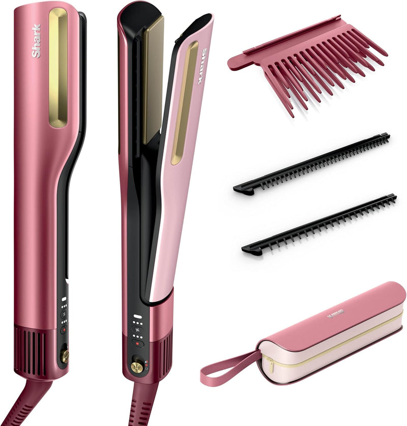Завантажте зображення в засіб перегляду галереї, Shark SilkiPro Straight Hair Straightener + Dryer in One Tool with Heat-Resistant Storage Case | Rose Petal | HT401UKPK
