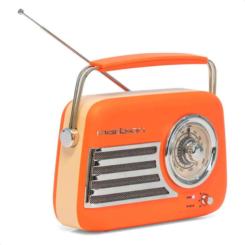 Load image into Gallery viewer, Madison Retro FM Bluetooth Rechargeable Radio | Matte Orange | 143600