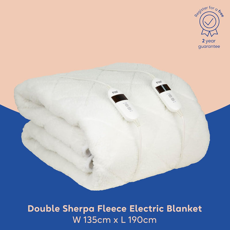 Завантажте зображення в засіб перегляду галереї, Russell Hobbs Electric Sherpa Double Fleece Blanket | White | RHBDB8004