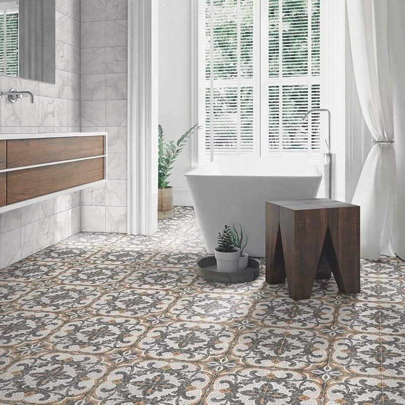 Load image into Gallery viewer, hermitage versailles mosaic 20x20cm displayed in a bathroom