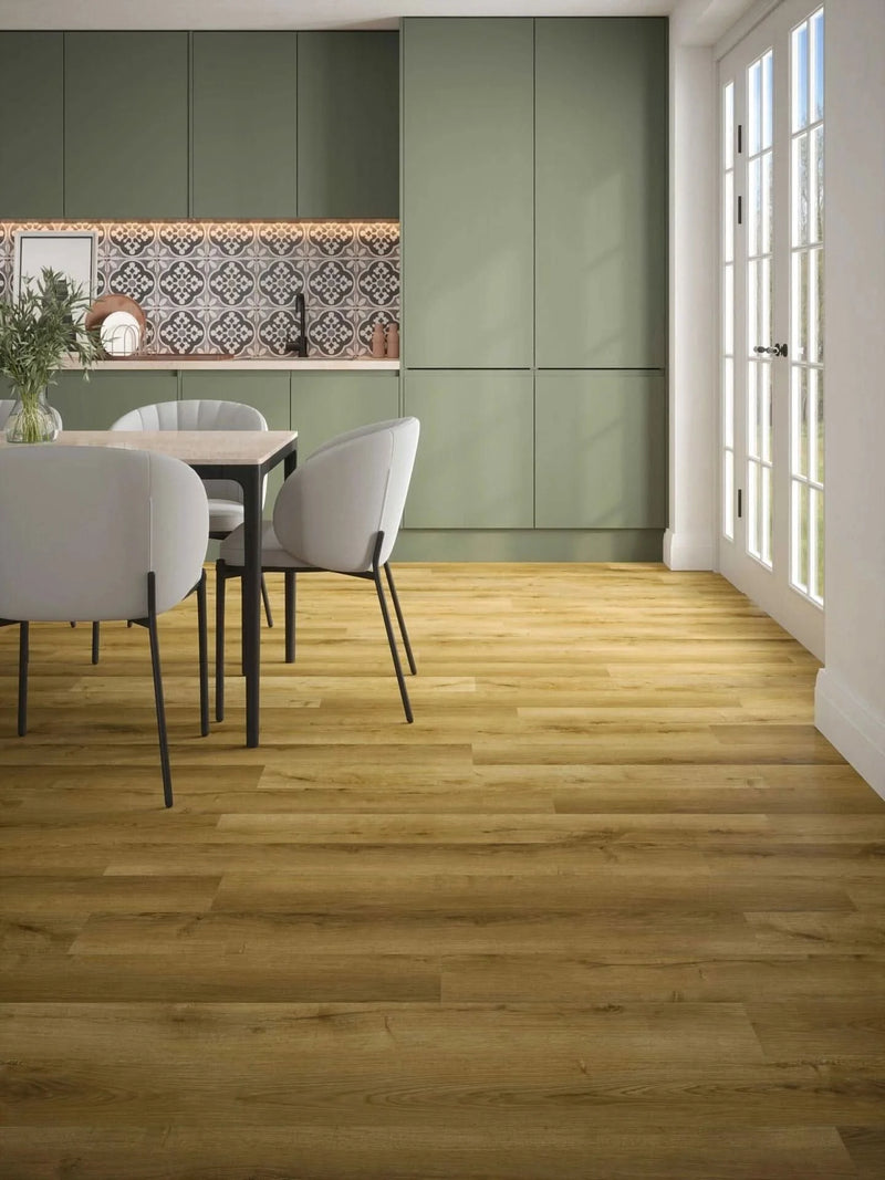 Завантажте зображення в засіб перегляду галереї, stade oak laminate flooring displayed in a kitchen