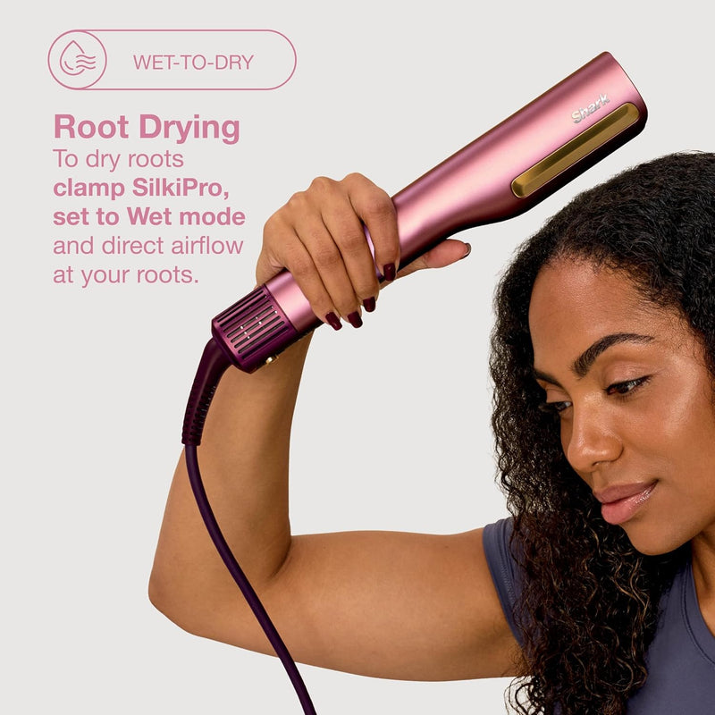 Завантажте зображення в засіб перегляду галереї, Shark SilkiPro Straight Hair Straightener + Dryer in One Tool with Heat-Resistant Storage Case | Rose Petal | HT401UKPK