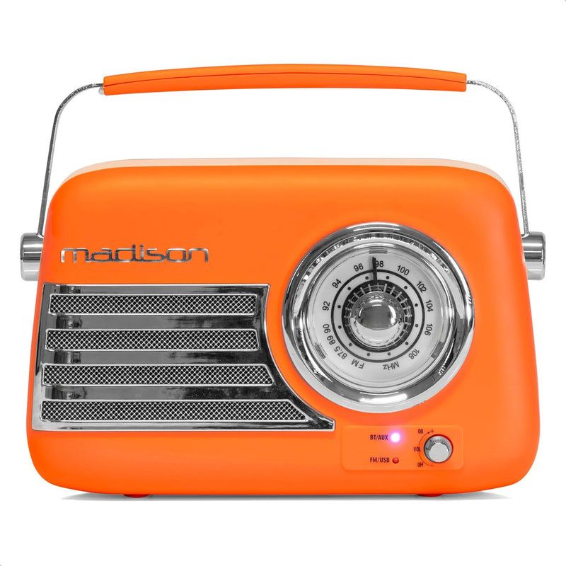Load image into Gallery viewer, Madison Retro FM Bluetooth Rechargeable Radio | Matte Orange | 143600