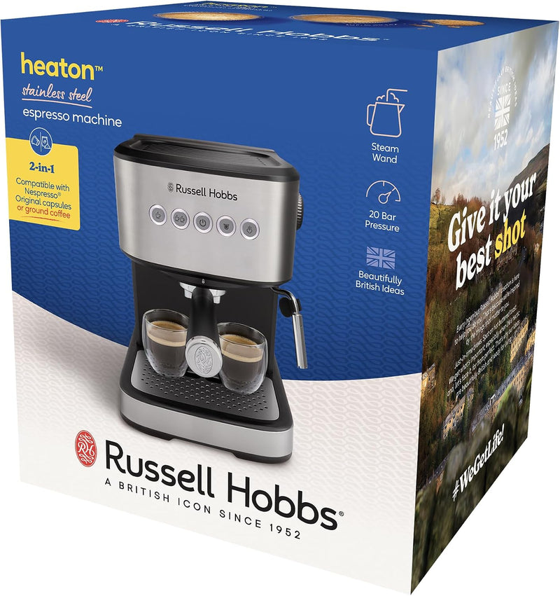 Załaduj obraz do przeglądarki galerii, Russell Hobbs Heaton Espresso Machine Heaton | Pods or Ground Coffee | 28700