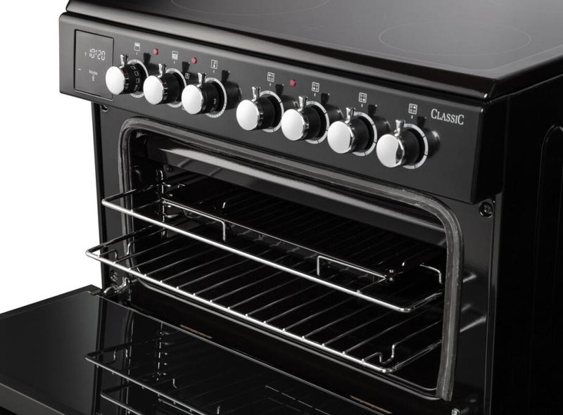 Załaduj obraz do przeglądarki galerii, Rangemaster Classic 60cm | Ceramic | Black with Chrome trim | 128100 | CLA60ECBL/C