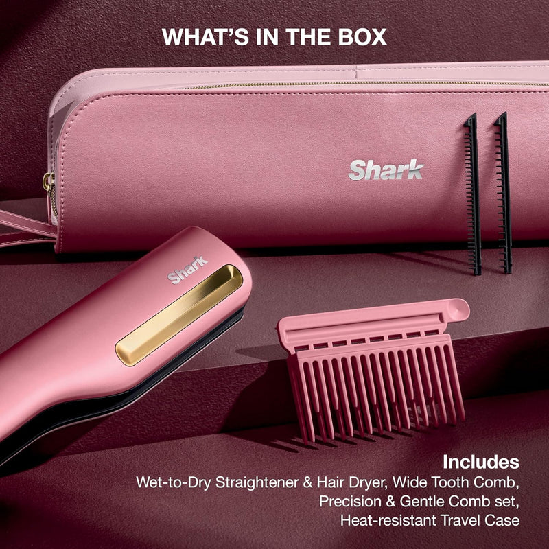 Завантажте зображення в засіб перегляду галереї, Shark SilkiPro Straight Hair Straightener + Dryer in One Tool with Heat-Resistant Storage Case | Rose Petal | HT401UKPK