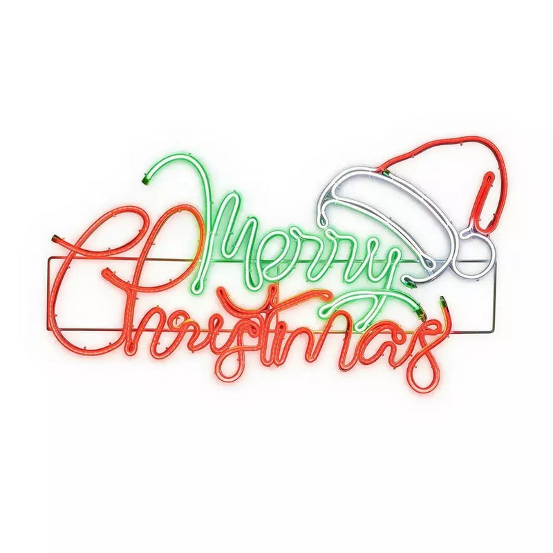 Załaduj obraz do przeglądarki galerii, Premier Lit Neon MERRY CHRISTMAS with Santa Hat Sign | 94 x 53cm | LV261105