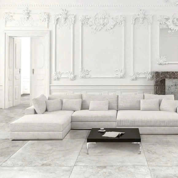 Завантажте зображення в засіб перегляду галереї, white matt tile 80x80cm displayed in a living area