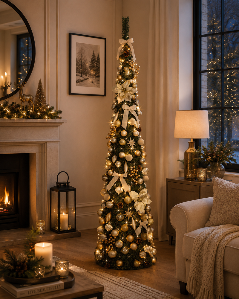 Załaduj obraz do przeglądarki galerii, Portland Fir 7 ft Pre-Lit Decorated Pop Up Tree Charmed Elegance | EB206(2)PLA