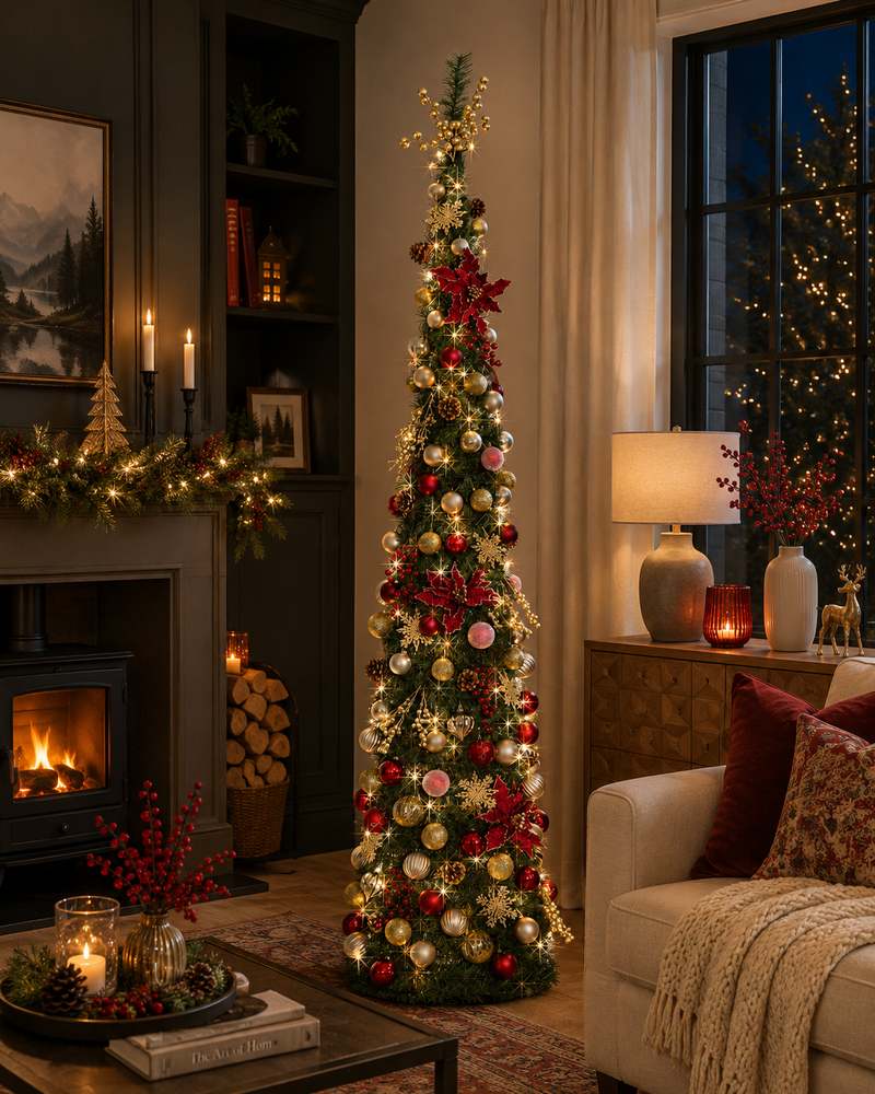Załaduj obraz do przeglądarki galerii, Portland Fir 7 ft Pre-Lit Decorated Pop Up Tree Classic Balmoral | EB206(2)PLB