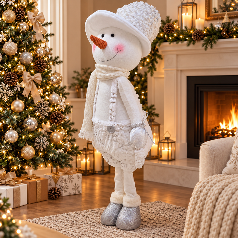 Завантажте зображення в засіб перегляду галереї, Extendable legs Plush Snowman Silver Hat | 132cm | P054571