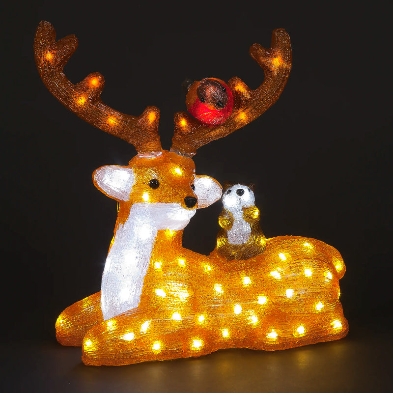 Завантажте зображення в засіб перегляду галереї, 40cm Acrylic Sitting Deer w/Animals w/80 W LEDS | DB00419