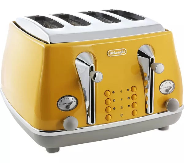 Завантажте зображення в засіб перегляду галереї, DeLonghi Icona Capitals 4 Slice Toaster | Yellow | CTOC4003.Y