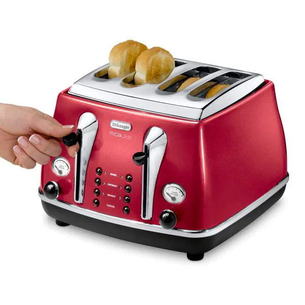 Завантажте зображення в засіб перегляду галереї, DeLonghi Icona Micalite 4 Slice Toaster | Red | CTOM4003R