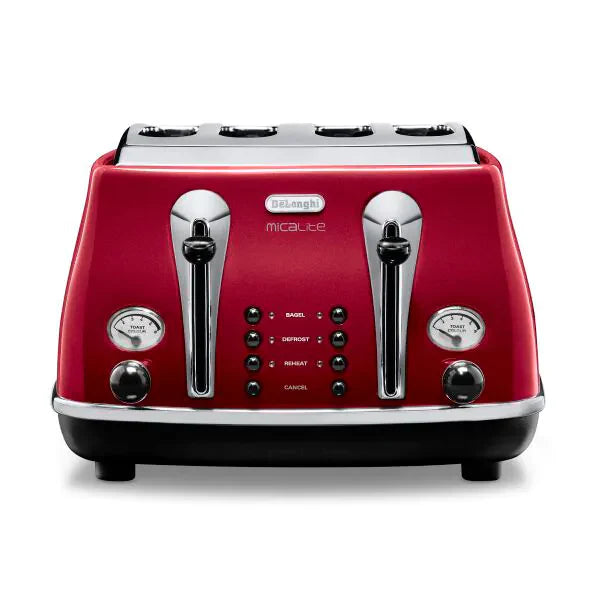 Завантажте зображення в засіб перегляду галереї, DeLonghi Icona Micalite 4 Slice Toaster | Red | CTOM4003R