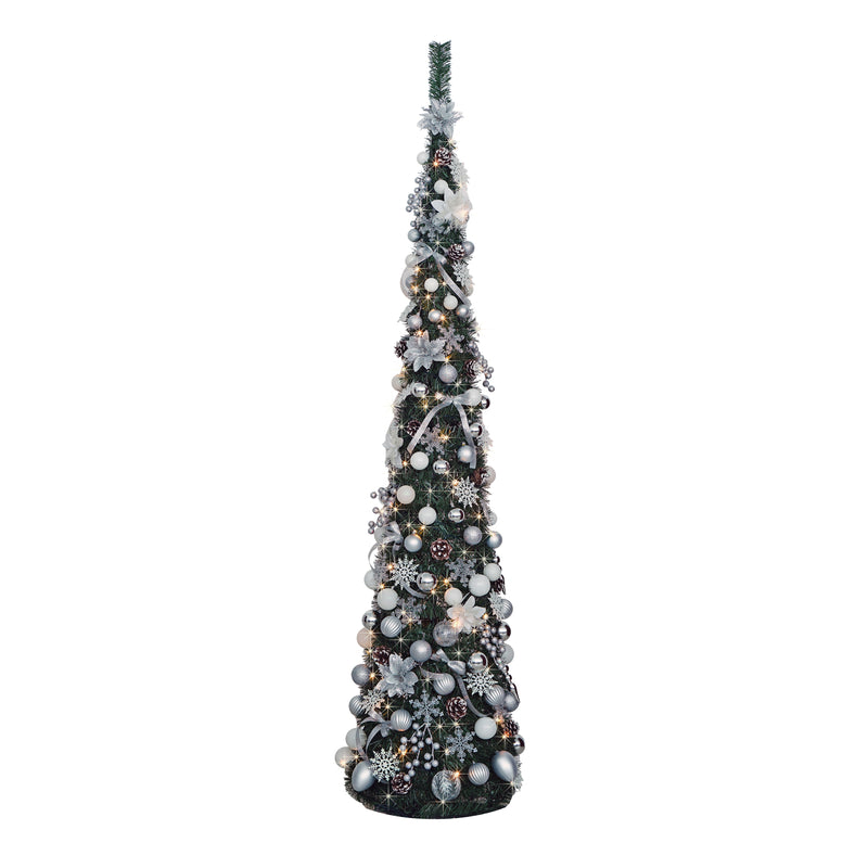 Załaduj obraz do przeglądarki galerii, Portland Fir 7 ft Pre-Lit Decorated Pop Up Tree Cotswold Frost | EB206(2)PLC