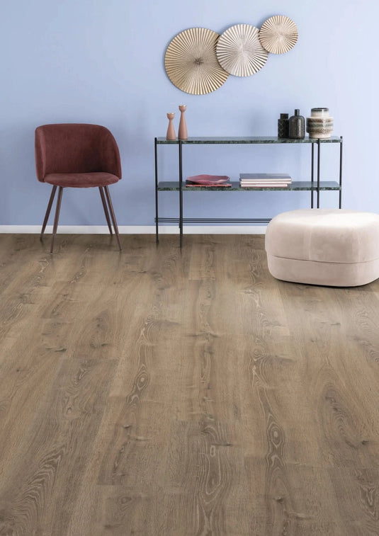 grey bayford oak laminate flooring on display in a living area