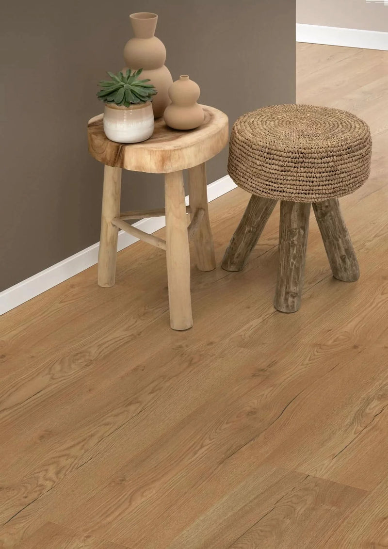 Load image into Gallery viewer, olchon oak honey large aqua laminate flooring displayed in a hallway
